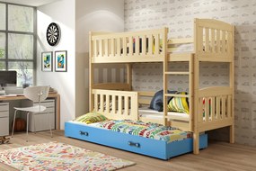 Detská poschodová posteľ s prístelkou KUBUŠ 3 | borovica Farba: Borovica / modrá, Rozmer.: 190 x 80 cm