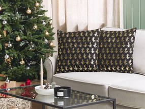 Sada 2 bavlnených vankúšov s vianočným vzorom 45 x 45 cm čierna LEROY Beliani