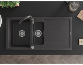 Mexen Andres 1,5-komorový granitový kuchynský drez s odkvapkávačom 100x50 cm a kuchynská batéria Telma, čierna-škvrnitá, 6515-76-670200-76