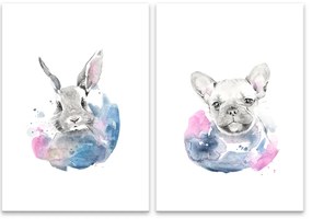 Séria 2 plagátov A4 pre deti - Akvarel zvieratká