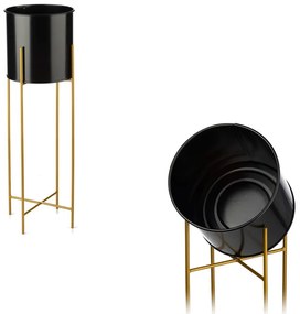 KOVOVÝ KVETINÁČ SO STOJANOM GLAMOUR 75X24 CM ČIERNA/ZLATÁ