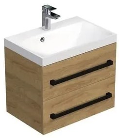 Kúpeľňová skrinka s čiernou úchytkou a umývadlom SAT Cube Way 60x53x40 cm dub Hickory mat CUBE2C60ZDH, 1 ks