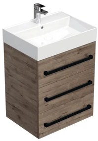 Kúpeľňová skrinka s čiernou úchytkou a umývadlom SAT Cube Way 60x71x46 cm dub Wellington mat CUBE46C603DWSAT, 1 ks