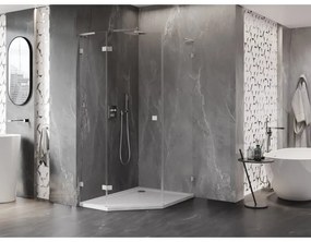 Mexen Lunar, L päťuholníkový sprchový kút naklápací doľava 90 x 100 cm, 8mm číre sklo, oceľový profil, 831L-090L-100P-97-00-L