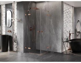 Mexen Lunar Duo, výklopný sprchový kút 75 x 75 cm, 8mm číre sklo, profil medená matná, 834-075L-075P-65-00