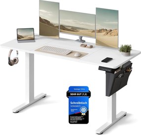 Výškovo nastaviteľný elektrický stôl, 60 x 140 x 72–120 cm, biely