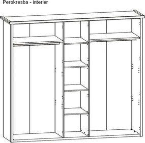 Šatníková skriňa Locarno, 5-dverová, grafit/dub artisan