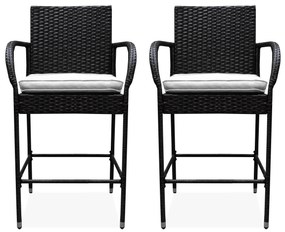 Ratanová barová stolička s podpierkami rúk 2 kusy - biela