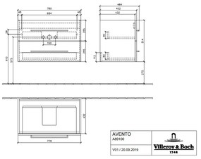 Villeroy & Boch AVENTO : spodná skrinka 780x514x452mm, 2 výsuvné diely, Crystal White, A89100B4