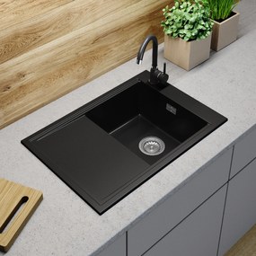 Gamma Design 7050, 1-komorový granitový drez 700x480x205 mm, čierna, GMA-ZLE000129