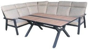 Rohový nábytok BURY antracit + svetlé podušky so 177cm stolom