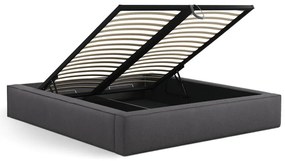 Tmavosivá čalúnená dvojlôžková posteľ s úložným priestorom s roštom 160x200 cm Simon Darren – Micadoni