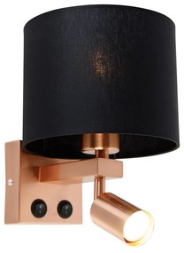 Nástenná lampa medená s lampou na čítanie a tienidlom 18 cm čierna - Brescia