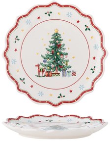 Červeno-krémový servírovací keramický tanier s vianočným motívom ø 17 cm Naive – Bloomingville