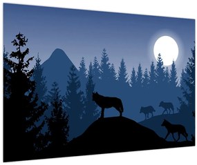 Obraz - Svorka vlkov za splnu (90x60 cm)