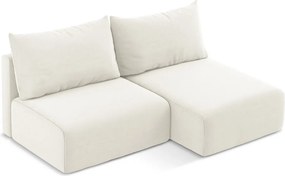 Krémovobiela zamatová rozkladacia/s úložným priestorom rohová pohovka (pravý roh/s leňoškou) Kalena – Makamii