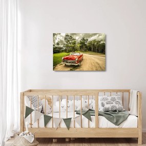 Sklenený obraz - auto veterán v prírode (70x50 cm)