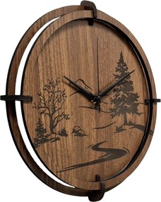 Drevené nástenné hodiny s motívom lesa – moderný dizajn | SENTOP HDF0588-ORECH-WENGE
