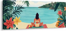 Obraz - Jogínka na pláži (120x50 cm)