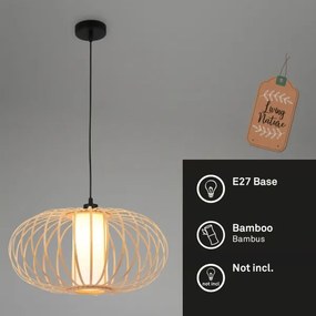 Briloner 4759011 - Závesný luster na lanku 1xE27/10W/230V čierna/bambus