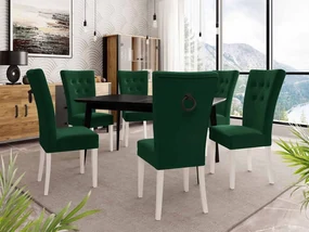 Rozkladací stôl 140x80 so 6 stoličkami ST67, Farby: čierny, Farby: biela, Potah: Magic Velvet 2225