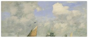 Obraz - Eugène Boudin, Ships and Sailing Boats Leaving Le Havre, reprodukcia (120x50 cm)
