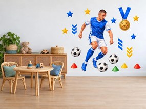 Futbalista v modrom drese futbalové nálepky na stenu pre starších chlapcov arch 31 x 46 cm