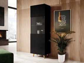 Vysoká vitrína CRATO - čierna / zlatá