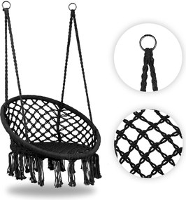 MultiGarden Závesné boho záhradné kreslo - čierne MultiGarden