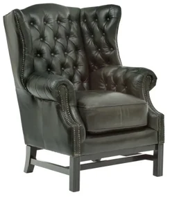 furniture-nabytek.cz - Masívne kreslo Chesterfield Kingsfield ušák z pravej kože, zelené – 89×79×104 cm