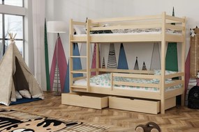 Detská poschodová posteľ z masívu borovice LEGEND PLUS so šuplíkmi - 200x90 cm - PRÍRODNÁ BOROVICA