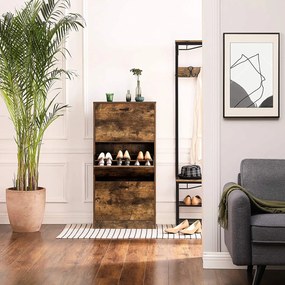 Botník s 3 výklopnými dvierkami, skrinka na topánky, rustikálna hnedá