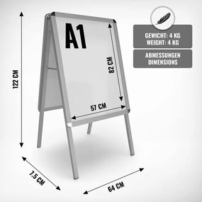 JAGO Obojstranný stojan 64 x 122 x 7,5 cm, hliník, 4 kg