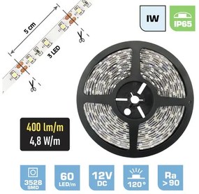 LED pásik FK technics IP65 4,8W 6000K 0,5m biely, metrážový sortiment