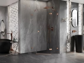 Mexen Lunar, päťuholníkový sprchový kút s pravým sklonom 80 x 80 cm, 8mm číre sklo, profil medená matná, 831-080P-080L-65-00-P