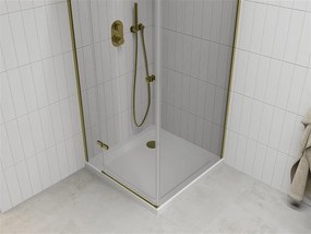 Mexen Roma, sprchovací kút 100 (dvere) x 100 (stena) cm, 6mm číre sklo, zlatý profil + slim sprchová vanička 5cm, 854-100-100-50-00-4010