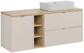 Závěsná skříňka Bella Cashmere Trust s deskou a umyvadlem 140 cm kašmírová/dub artisan