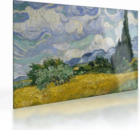 Sklenený obraz - Vincent van Gogh, Wheat Field with Cypresses, reprodukcia (70x50 cm)