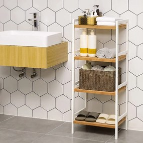 Bambusový stojan so 4 policami, regál, prírodná a biela farba