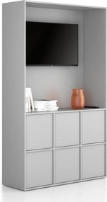 Kancelárska skriňa FRAME, 6x dvere, priestor pre TV, 1299 x 450 x 2162 mm, PUSH-lock, sivá