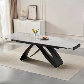 Stôl MATEO 160–240 cm sivý mramor/čierna
