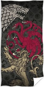 Bavlnená plážová osuška Hra o tróny - motív Pieseň ľadu a ohňa - 100% bavlna, froté s gramážou 300 gr./m2 - 70 x 140 cm