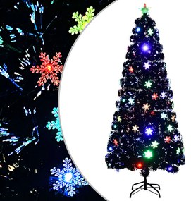 Vianočný stromček s LED vločkami čierny 180 cm optické vlákno 328463
