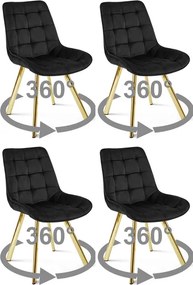 Stolička SORIA 360 – čierny zamat / zlaté nohy × 4