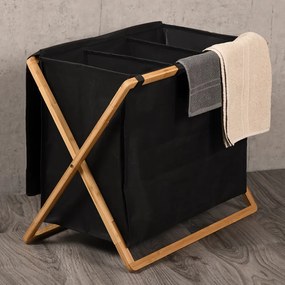 Kesper Kôš na triedenú bielizeň, čierny s bambusovým rámom, 69x41x56,5 cm