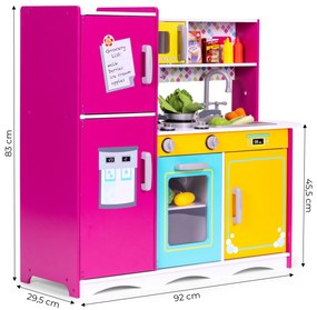 Veľká drevená kuchynka pre deti, farebná otváracia chladnička, rúra, mikrovlnka ECOTOYS