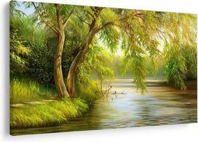 Obraz - Vŕba pri jazere, olejomaľba (90x60 cm)