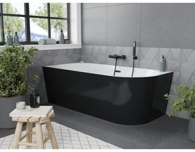 Mexen Mia, voľne stojaca rohová vaňa ľavá 160 x 80 cm, biela/čierna, čierny prepad, 52691608075L-70