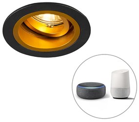 Inteligentné zapustené bodové svetlo čierne so zlatom naklápateľné vrátane Wifi GU10 - Chuck