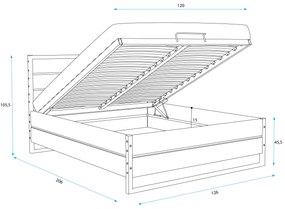 BMS Group Posteľ z dubového dreva LOFT 120x200cm výklopná